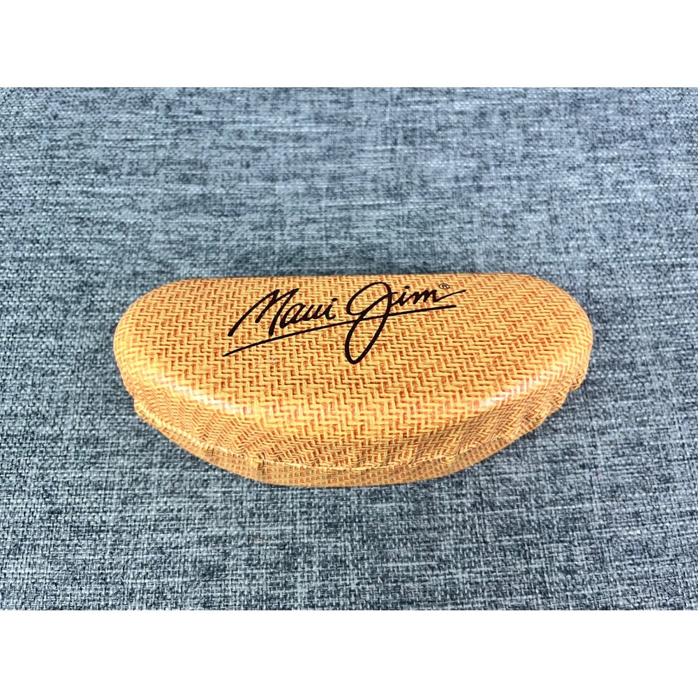 Maui Jim Woven Raffia Style Hard Clamshell Sunglasses Case Tan Orange Hinge